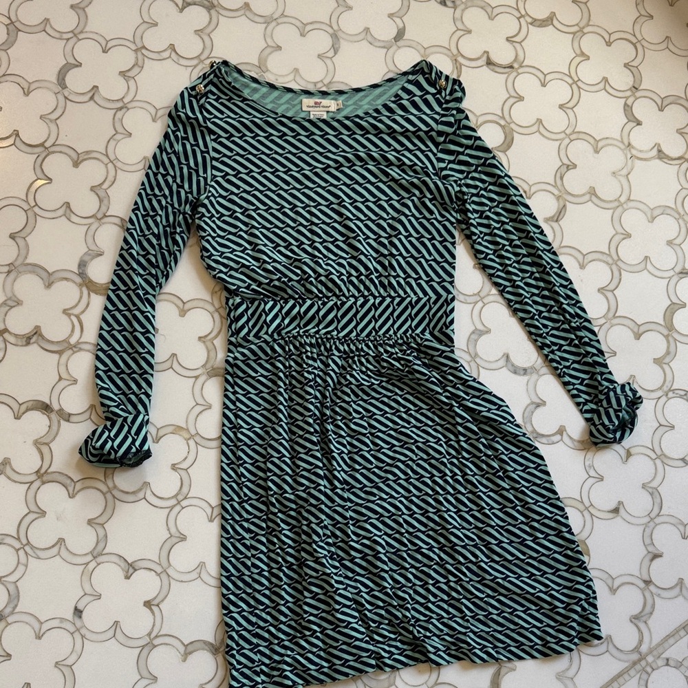 Vineyard Vines Black and Blue Long Sleeve Dress